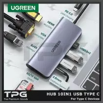 UGREEN HUB TYPE C 10IN1 USB 3.0 HDMI VGA RJ45 SD TF CARD 3.5MM PD 100W