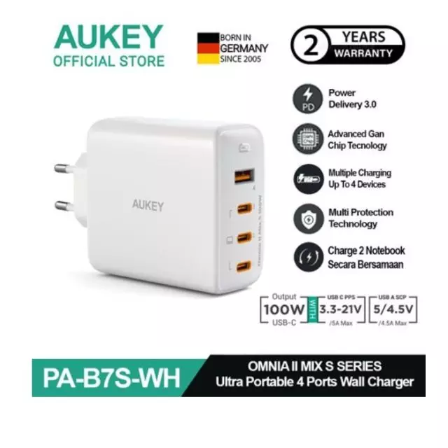 AUKEY Charger Multi Port Type C 100W GAN PD 3.1 Fast Charging PA-B7S