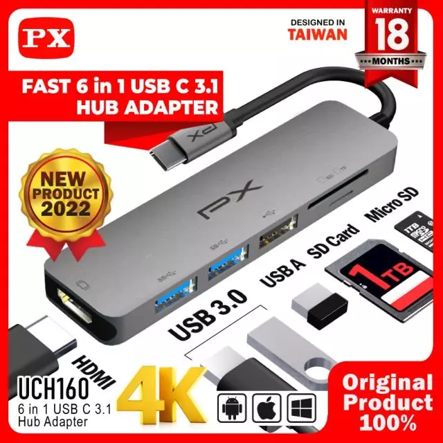 Type C to 6 in 1  (USB A 3.0 2x, USB A 1x, HDMI 1x, MMC/SD Card 1x)