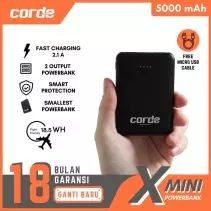 X Mini Powerbank CORDE 5000mAh 2.1A Fast Charge Dual USB MICRO USB