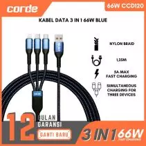 CORDE Kabel Data 3 in 1 Fast Charging 66W Micro USB Lightning Type C -Biru