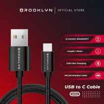 Brooklyn Type C Cable Data BK-C3 2.8A Fast Charging Braided - Hitam