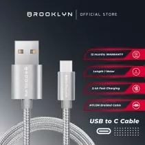 Brooklyn Type C Cable Data BK-C3 2.8A Fast Charging Braided - Abu-Abu