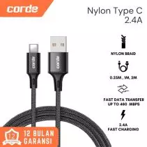 CORDE Kabel Data Micro USB iPhone Type C Nylon Fast Charging 2.4A - Type C, 2M Bundle QC