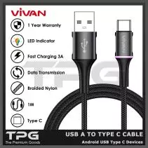 VIVAN VDC100 KABEL DATA LED USB TYPE C FAST CHARGING SAMSUNG XIAOMI